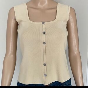 Joseph Allen  Knit Top Button Front Cream Square Neckline Size Small